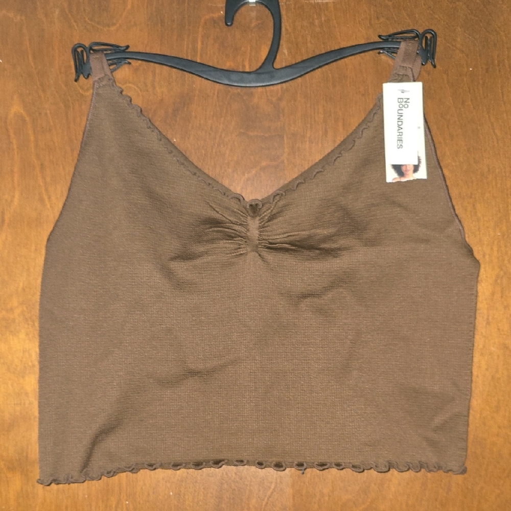 No Boundaries Chocolate Brown Ribbed V-Neck Crop Tank